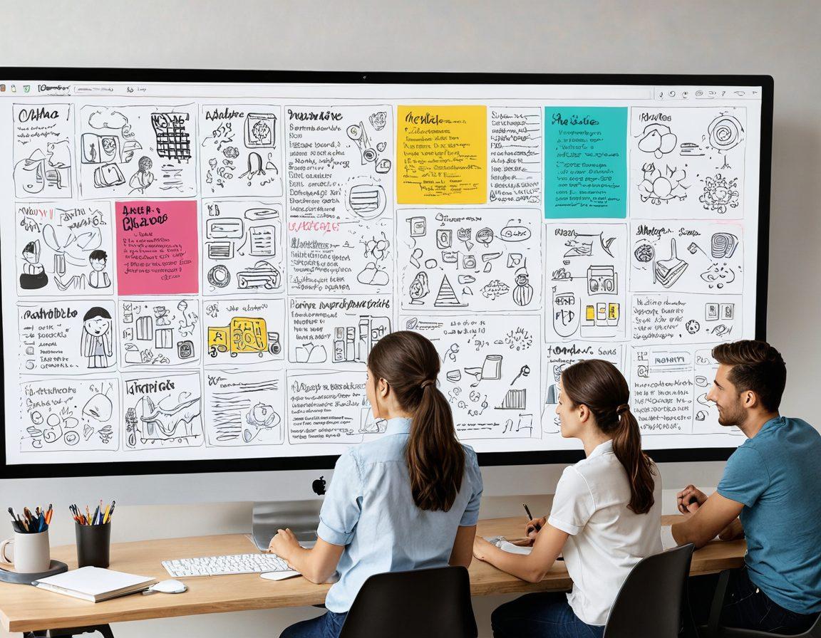 A vibrant online journal interface, filled with colorful notes, inspiring quotes, and engaging visuals. Show a diverse group of people interacting with the journal, including writing, brainstorming, and sharing ideas in a bright, modern workspace. Incorporate elements of technology and creativity flowing together, like digital art and animated sketches surrounding the screen. super-realistic. vibrant colors. modern aesthetic.